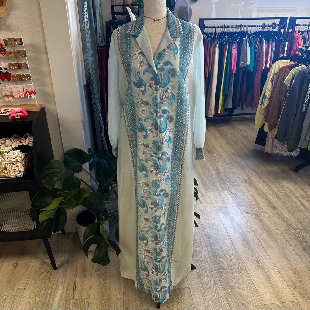 Vintage Shaheen blue flower maxi dress